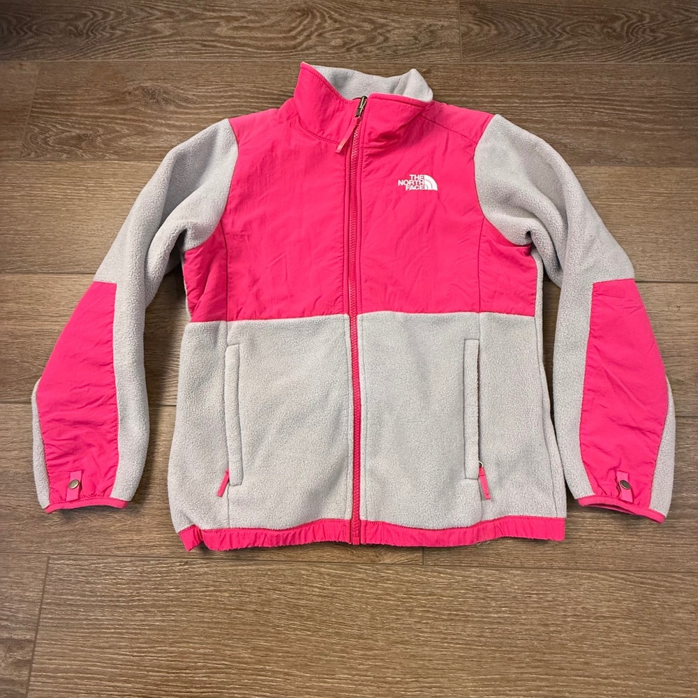The North Face Girls Denali Fleece Full-Zip Jacket Grey/Pink L (14) lightweight